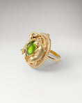 Load image into Gallery viewer, Twin Panthers Medallion Ring In Gold With Peridot And Diamonds
