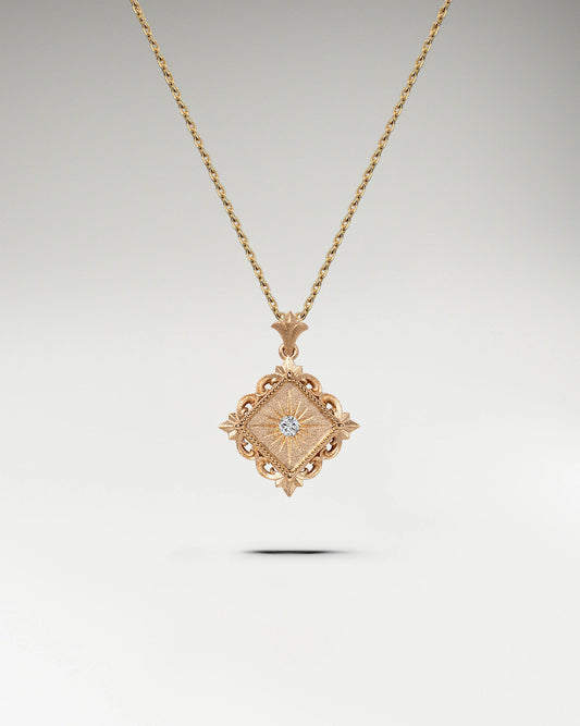Victorian Chased Necklace in 10k Gold and Diamond