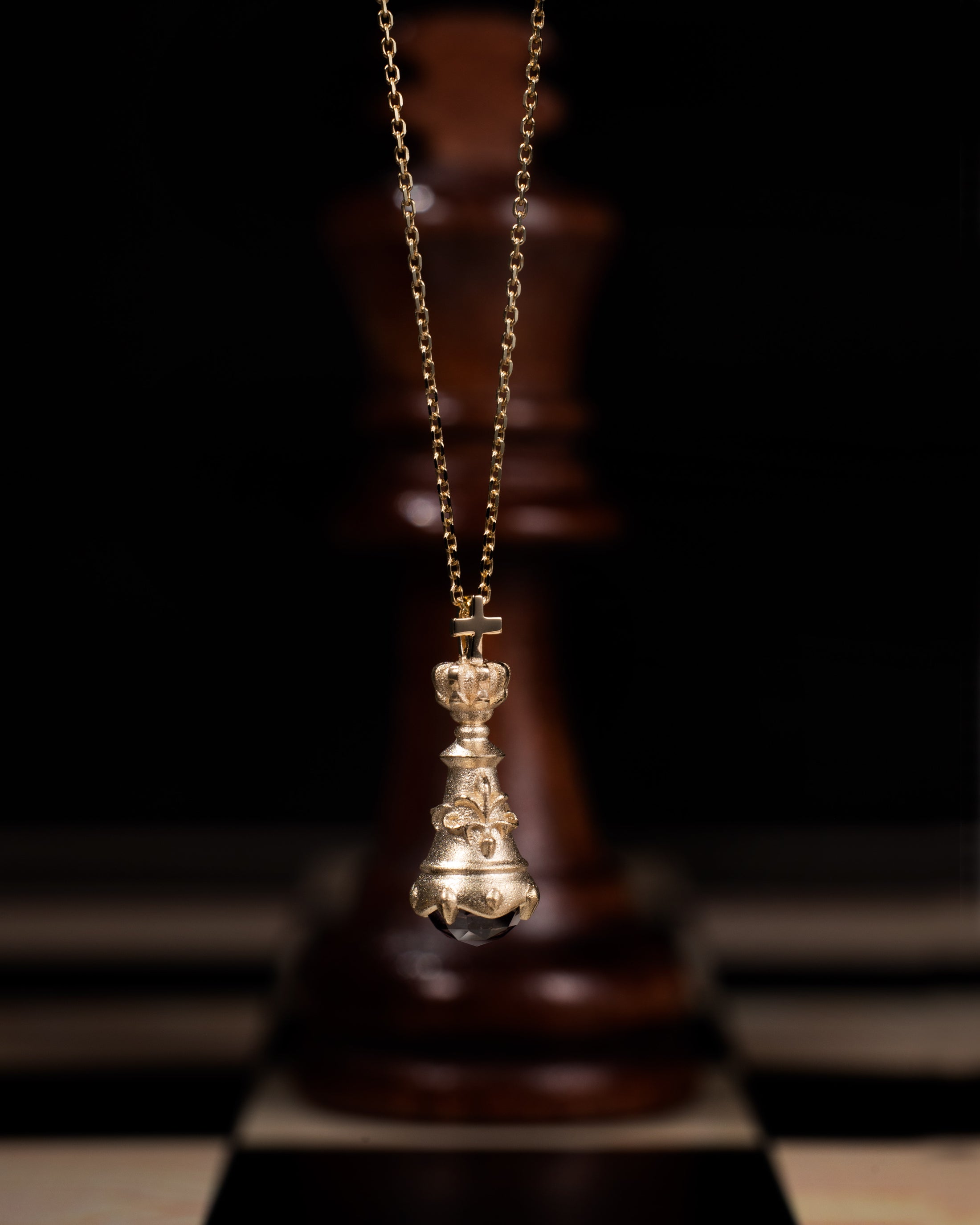 Chess King Pendant Necklace in 10k Gold and Spinel