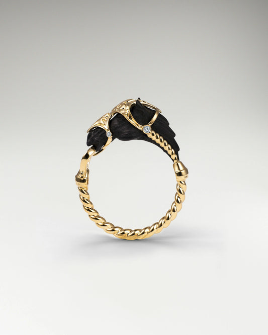 Wild Ranging Ring in 10k Gold/ Silver and Black Agate With Diamonds