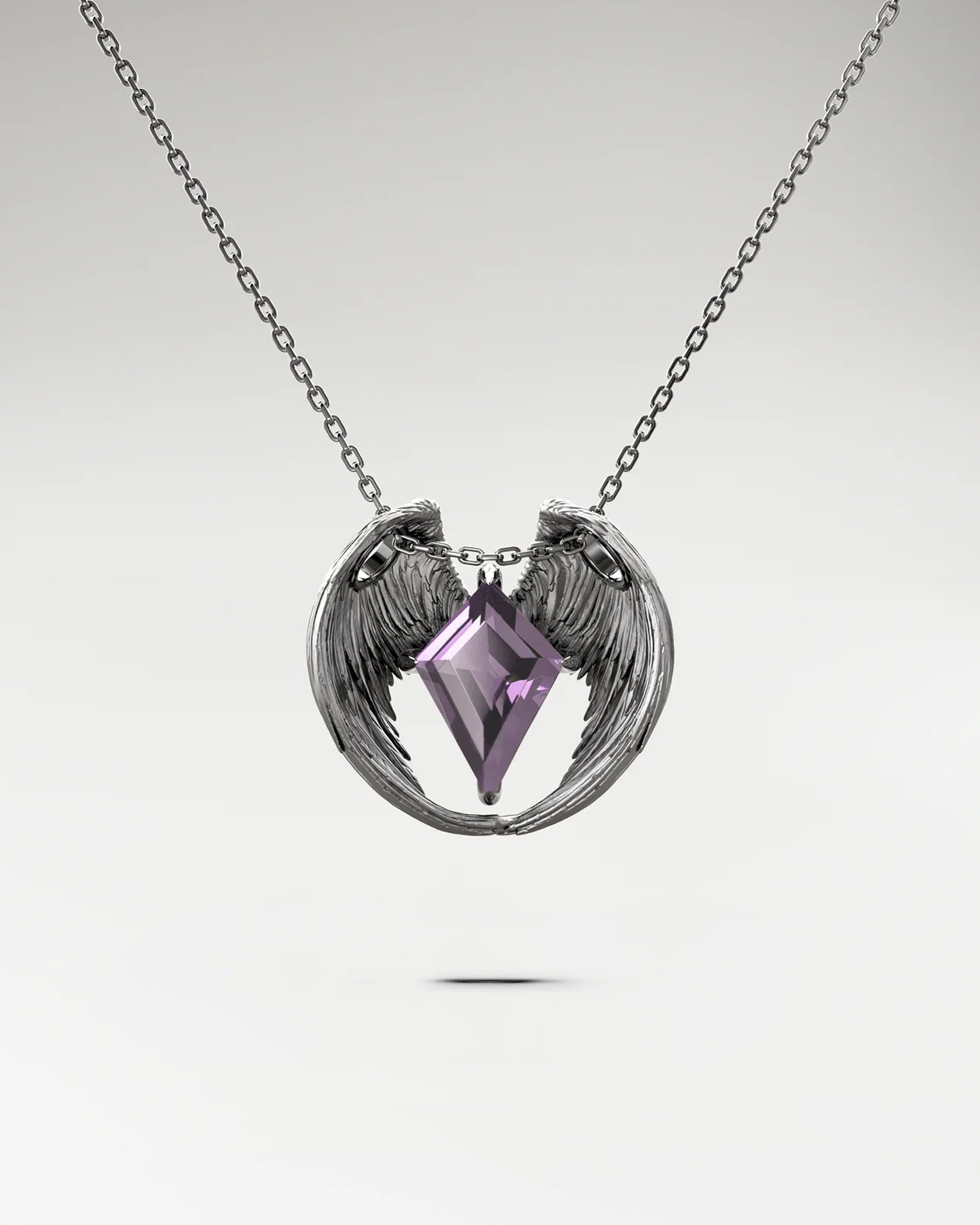 Wings Of Knight Pendant In Sterling Silver With Amethyst