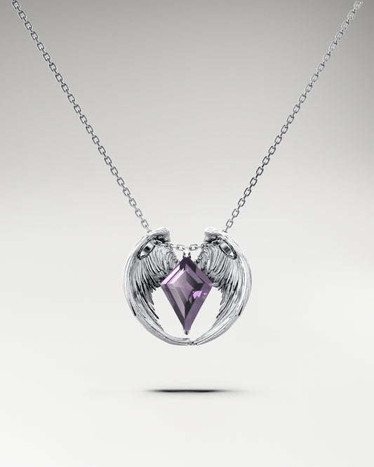 Wings Of Knight Pendant In Sterling Silver With Amethyst