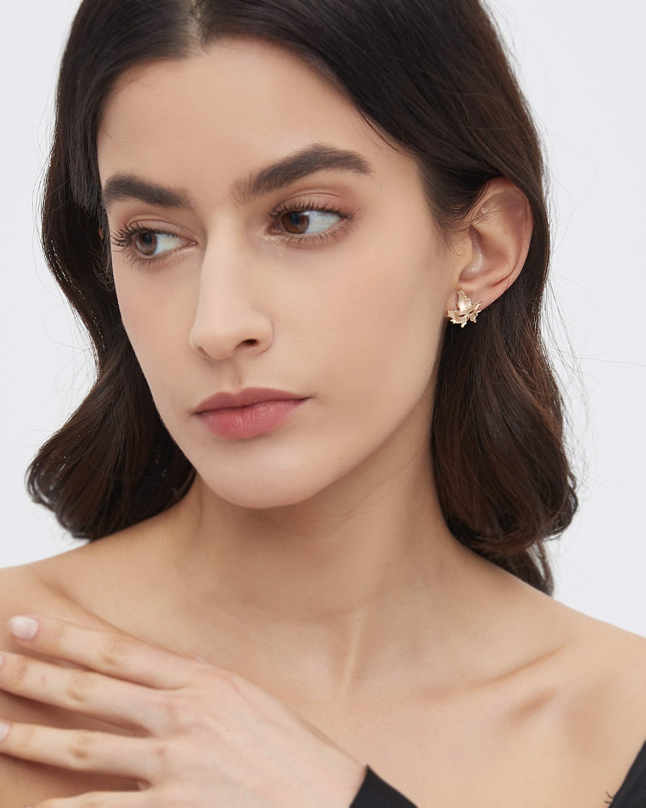 Maple Leaf Mask Stud earrings in 10k Gold
