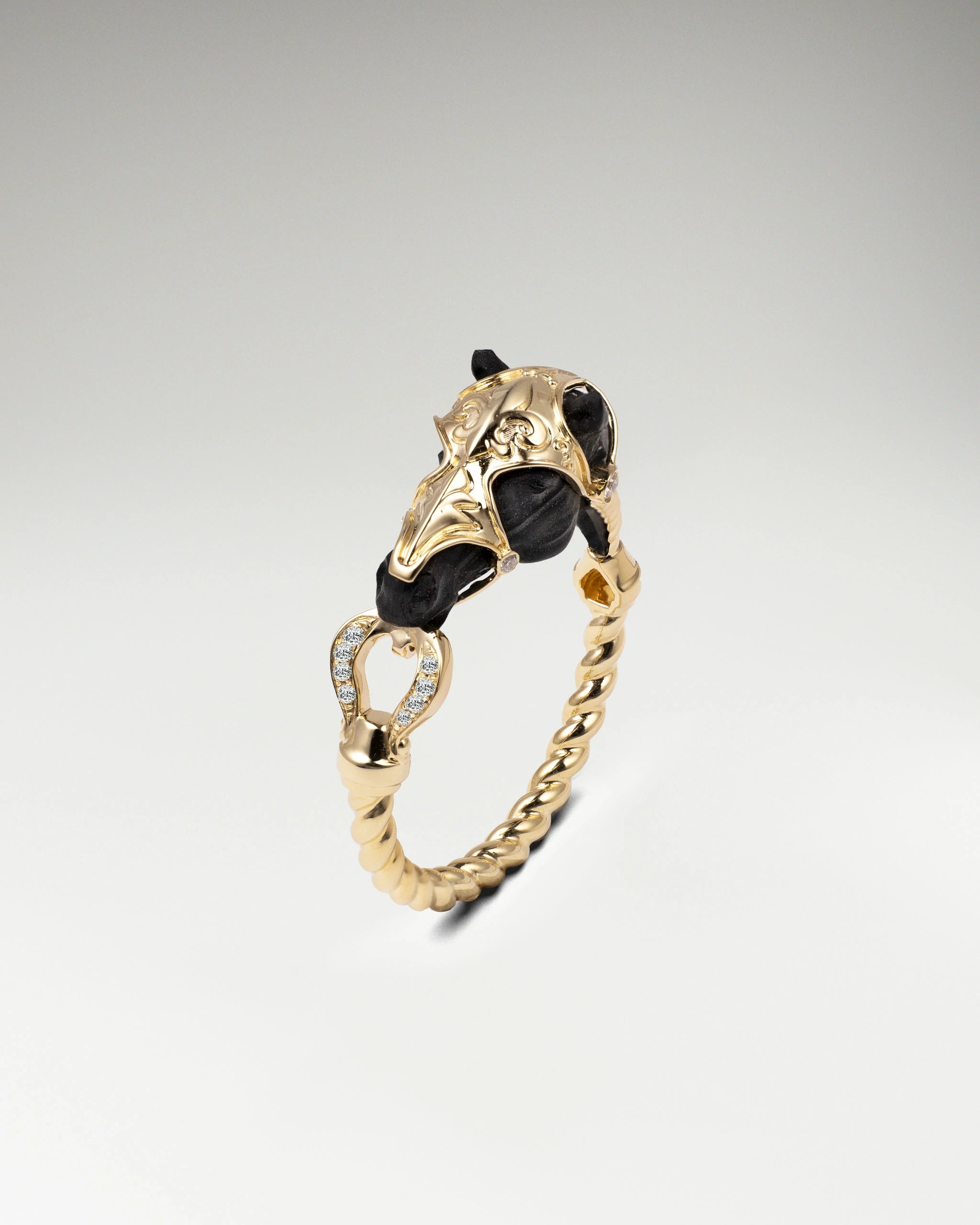 Wild Ranging Ring In Gold And Black Agate With Diamonds