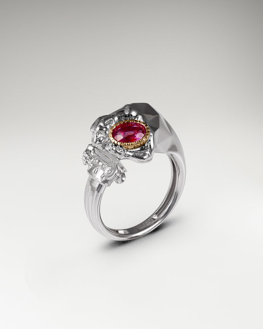 Dusk Guardian Ring In Sterling Silver With Ruby