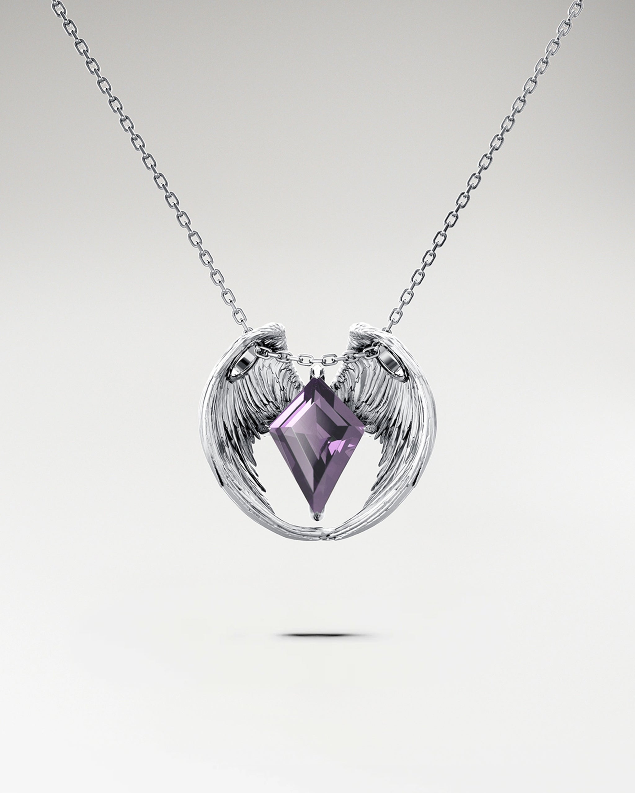 Wings Of Knight Pendant In Sterling Silver With Amethyst