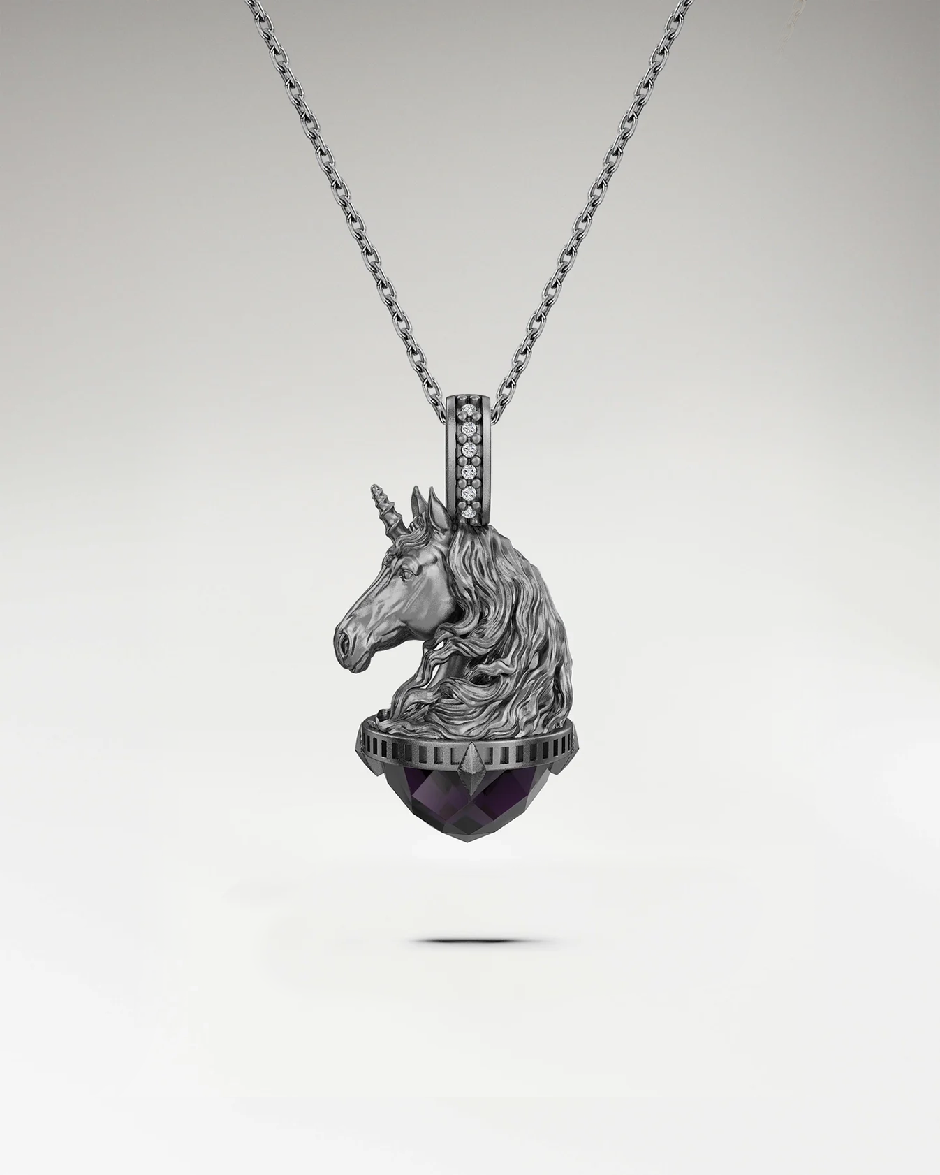 Monokeros Pendant In Sterling Silver With Amethyst Or Prehnite