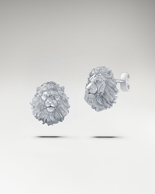 Guardian Lion Stud Earrings In Sterling Silver