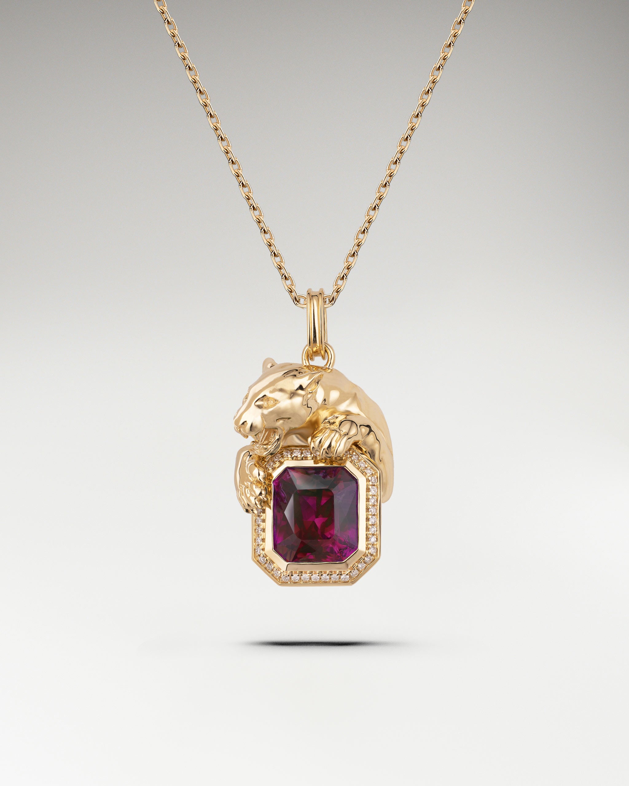 Savanna Sculptural Pendant Necklace In Gold With Garnet And Diamonds