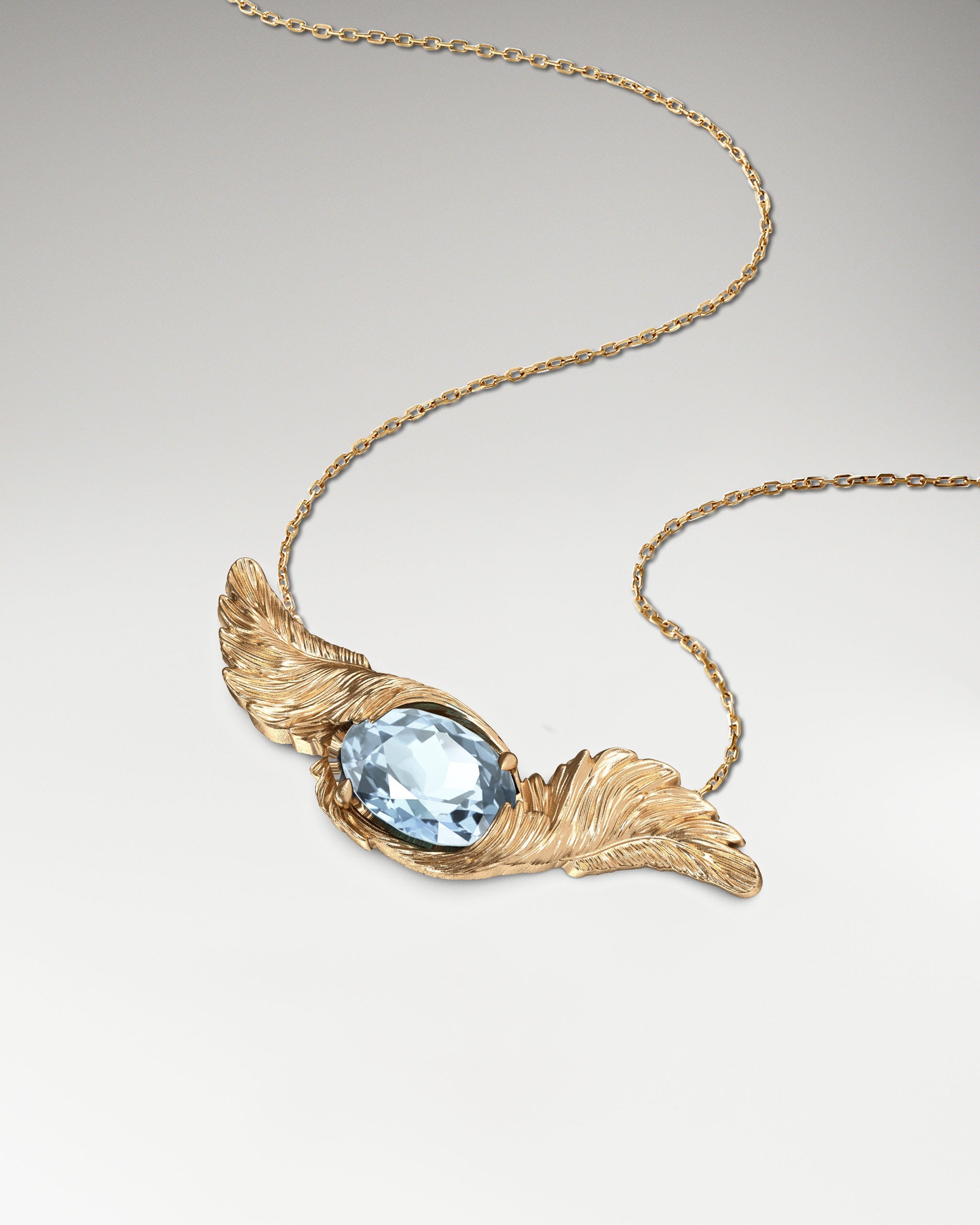 Feather Embrace Pendant Necklace In Sterling Silver With Topaz