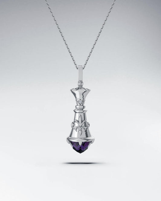 chess queen necklace in sterling silver