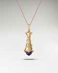 Load image into Gallery viewer, Chess Queen Pendant in 10k gold with diamond and spinel
