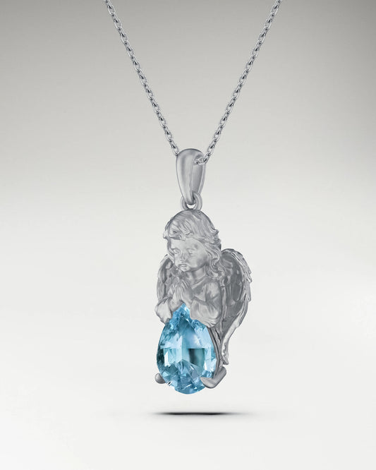 Cupid Pendant Necklace In Sterling Silver With Topaz