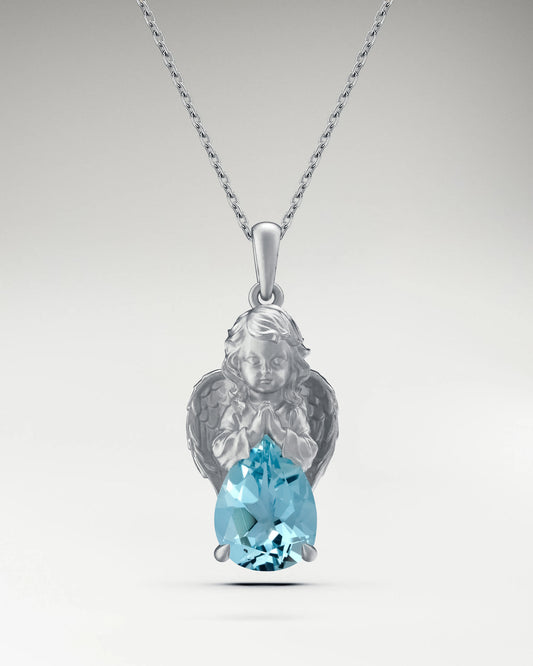 Cupid Pendant Necklace In Sterling Silver With Topaz