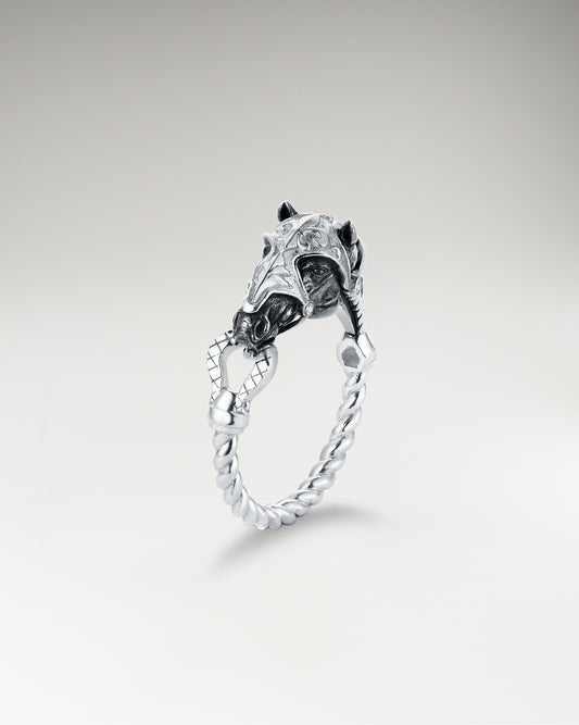 Anello Wild Ranging in argento sterling e agata nera con moissanite