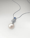 Load image into Gallery viewer, My Little Lyre Necklace In Gold With Pearl And Blue Sapphire
