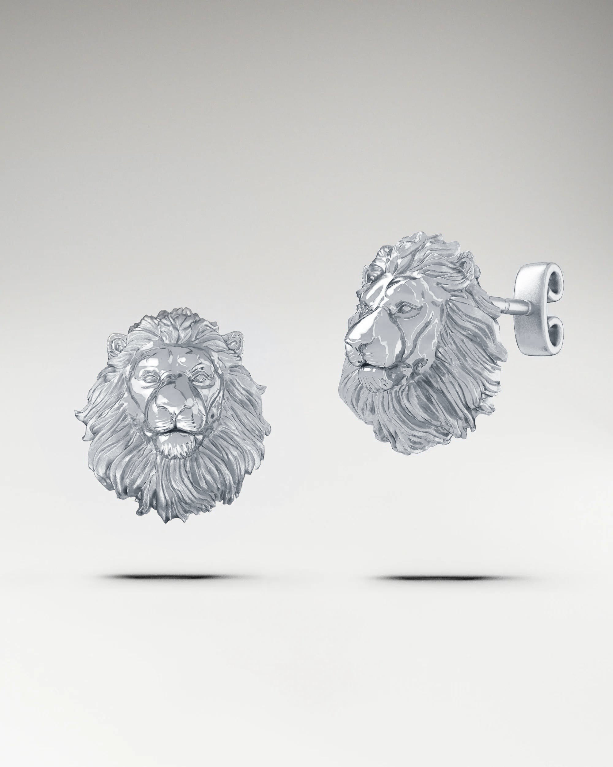 Guardian Lion Stud Earrings In Sterling Silver