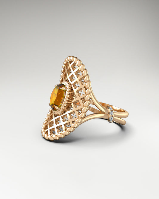 Horse Saddle Ring in 10k Gold and Citrine and diamonds