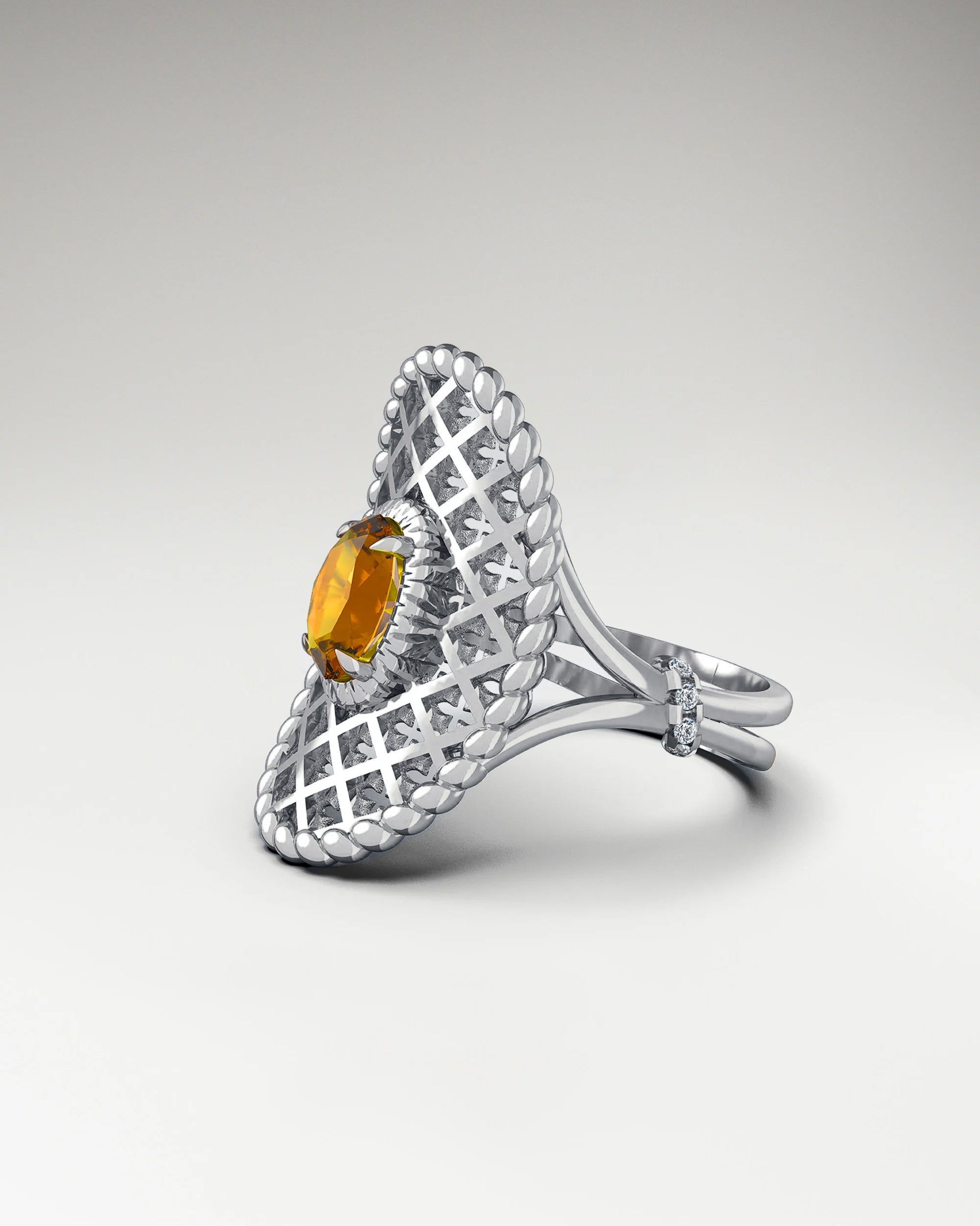 Western Saddle Ring In Gold With Spessartite And Diamonds