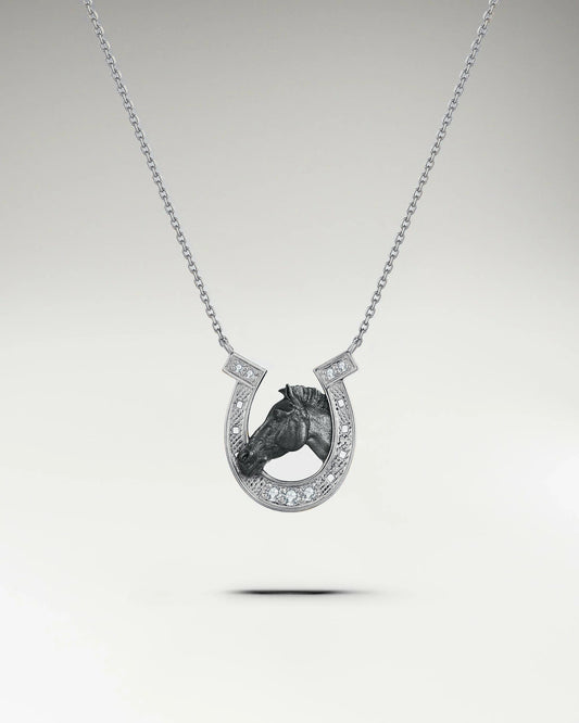 Horseshoe Sculpture Pendant In Sterling Silver With Moissanite