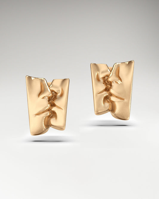 Golden Kissing Lips Ear Studs In Sterling Silver