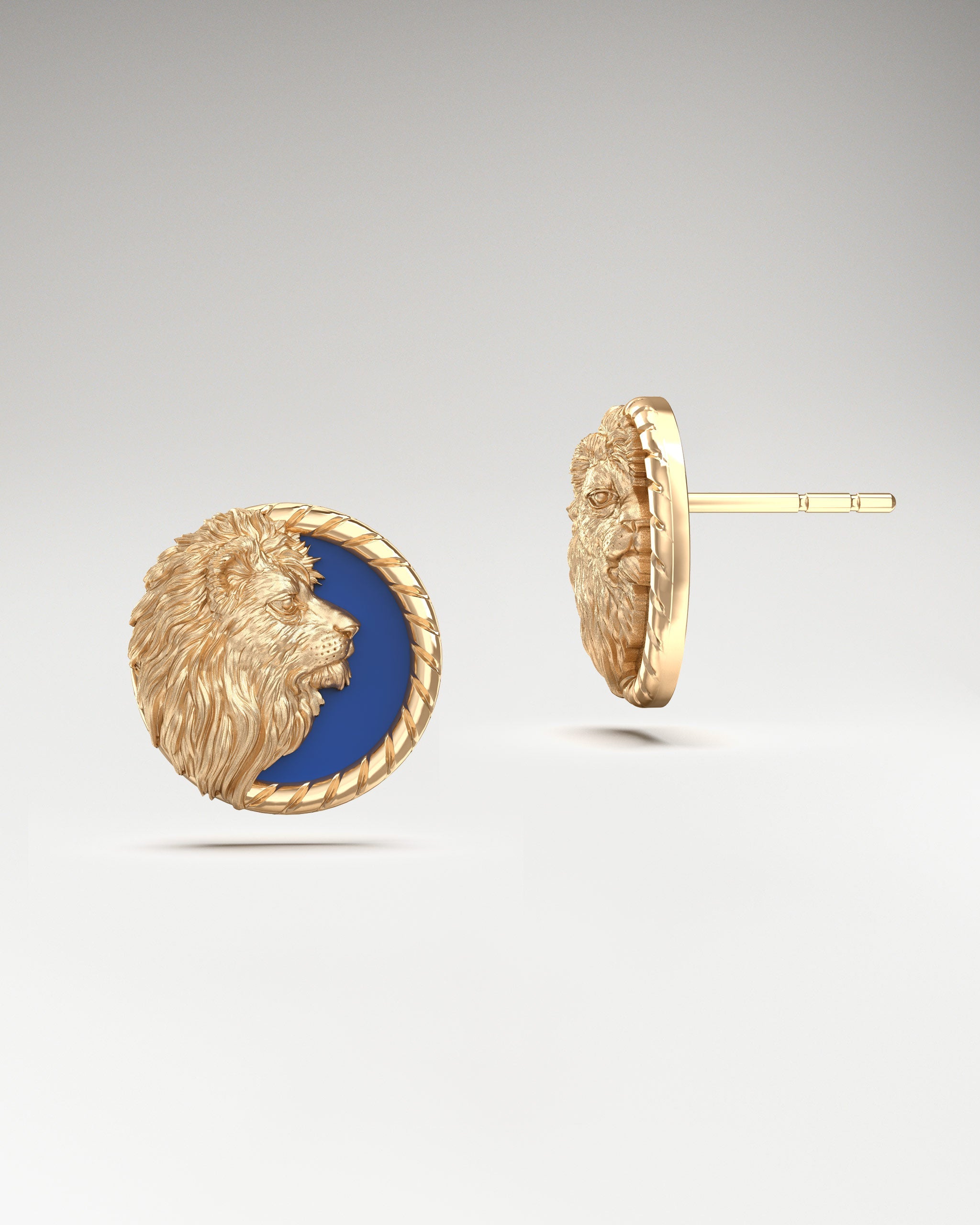 Prairie Lion Stud Earrings In Sterling Silver With Blue Enamel