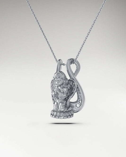 Collier pendentif ange Lyre en argent sterling avec moissanite