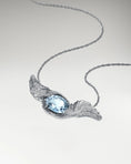 Load image into Gallery viewer, Feather Embrace Pendant Necklace In Gold With Aquamarine
