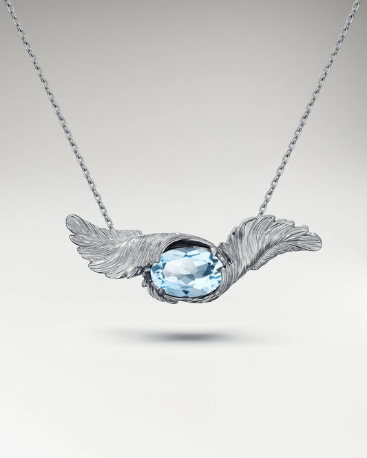 Feather Embrace Pendant Necklace In Sterling Silver With Topaz