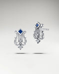 Load image into Gallery viewer, My Little Lyre Stud Earrings In Gold With Diamonds And Blue Sapphire
