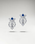 Load image into Gallery viewer, My Little Lyre Stud Earrings In Gold With Diamonds And Blue Sapphire
