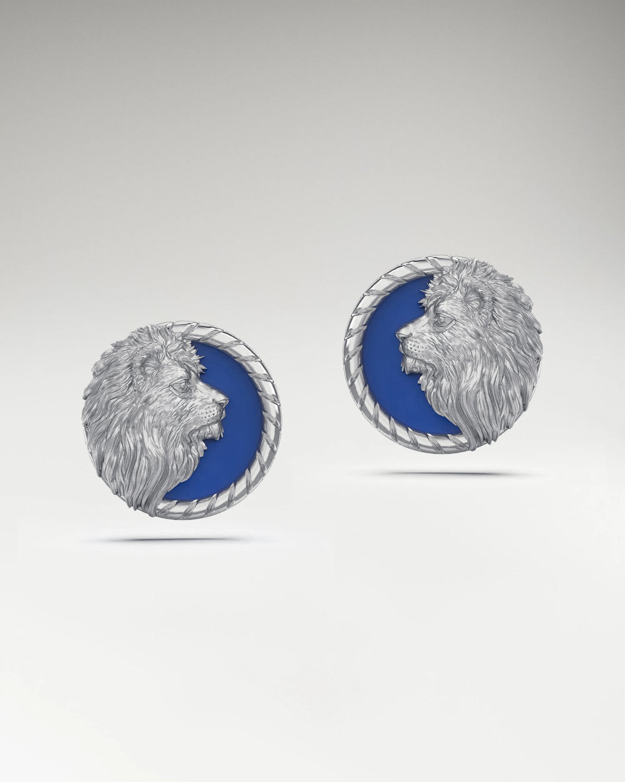 Prairie Lion Stud Earrings In Sterling Silver With Blue Enamel