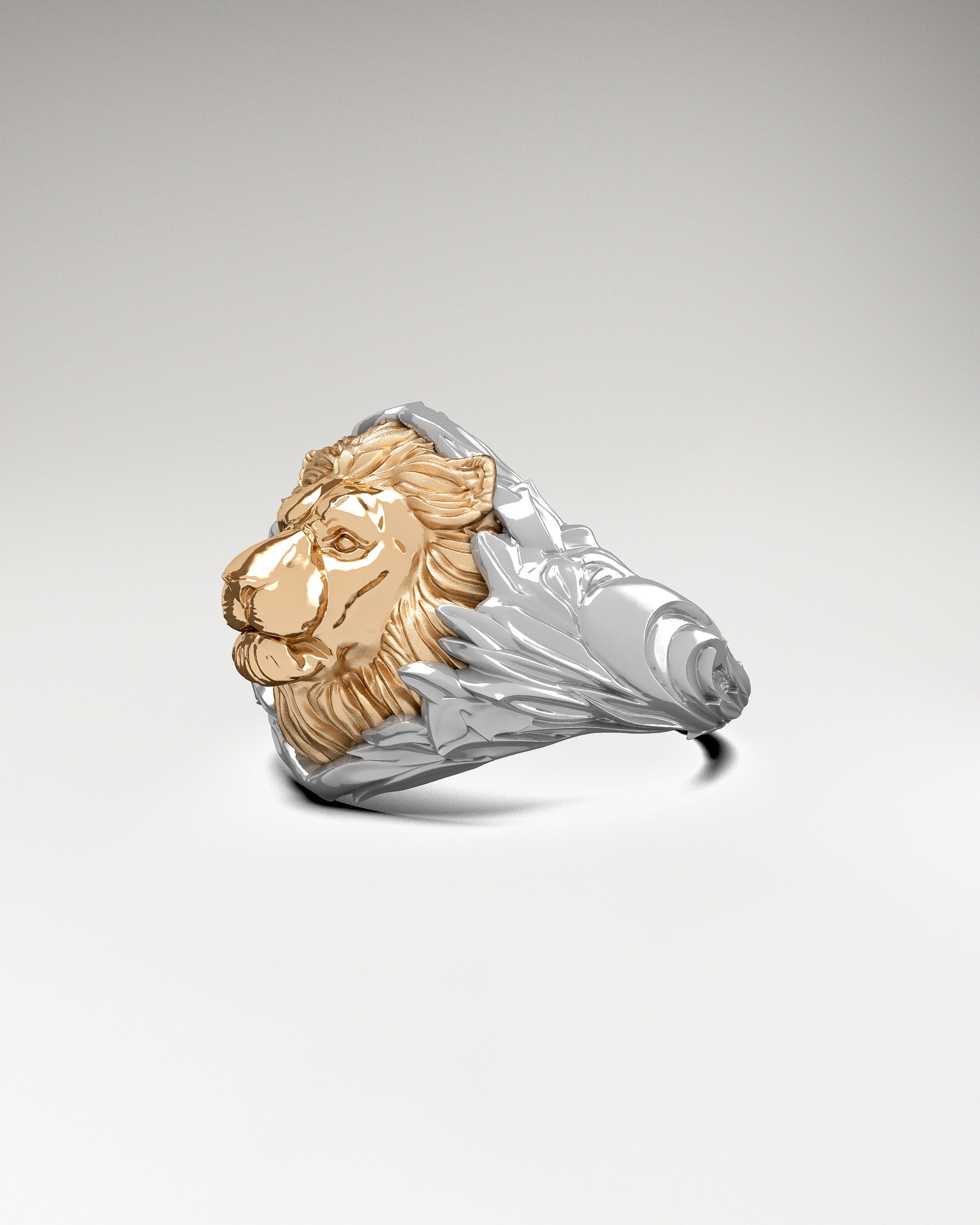 Savannah Lion Sculpture Ring Elegant 10k Gold & Sterling Silver Jewelry