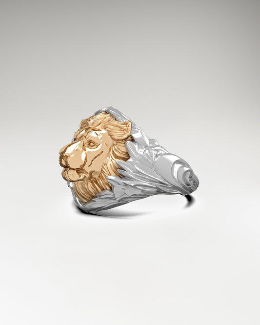 Savannah Lion Sculpture Ring Elegant 10k Gold & Sterling Silver Jewelry