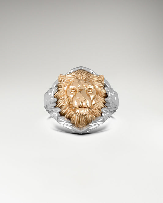 Savannah Lion Sculpture Ring Exquisite 10k Gold & Sterling Silver Design
