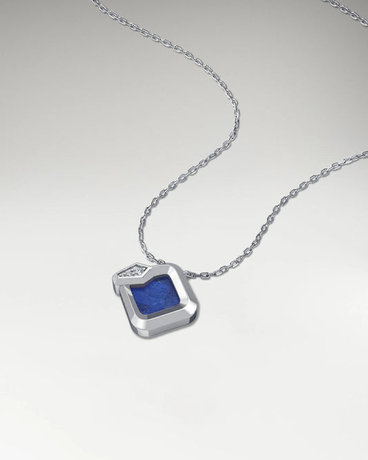 Ouroboros Pendant Necklace In Sterling Silver With Lapis Lazuli And Moissanite