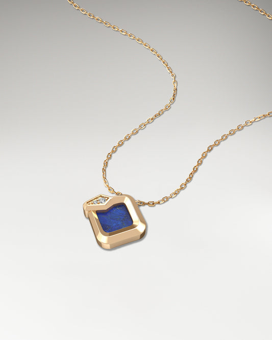 Snake Pendant Necklace in 10k Gold with Lapis Lazuli and Diamonds