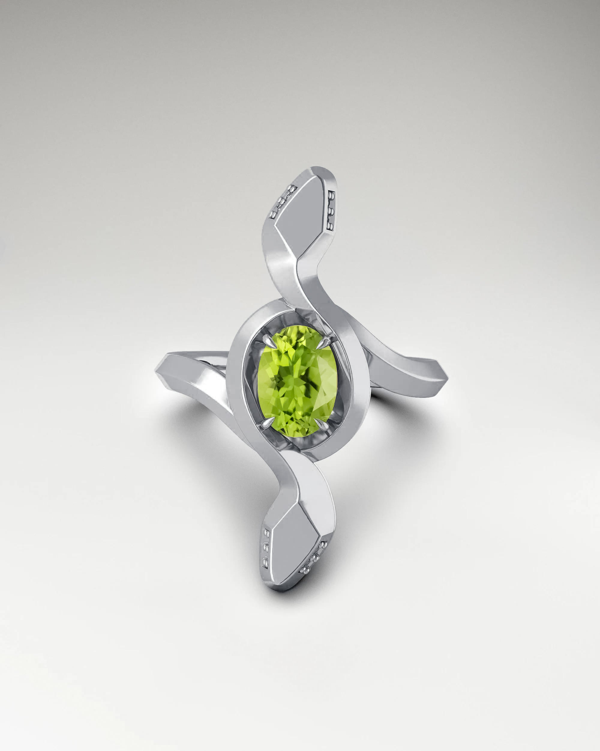 Snake Ringin 10k Gold with Peridot and Diamonds