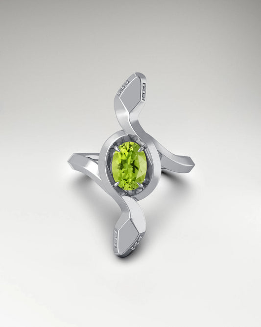 Snake Ringin 10k Gold with Peridot and Diamonds