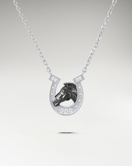 Horseshoe Sculpture Pendant In Sterling Silver With Moissanite