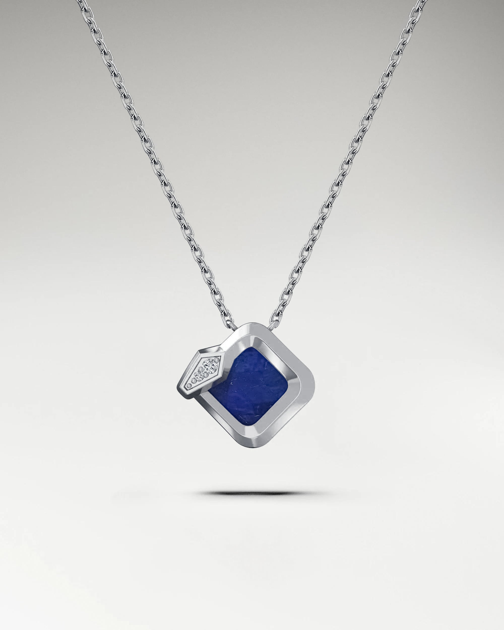 Ouroboros Pendant Necklace In Sterling Silver With Lapis Lazuli And Moissanite