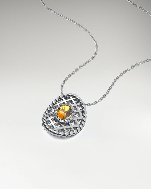 Western Saddle Necklace In Sterling Silver With Citrine