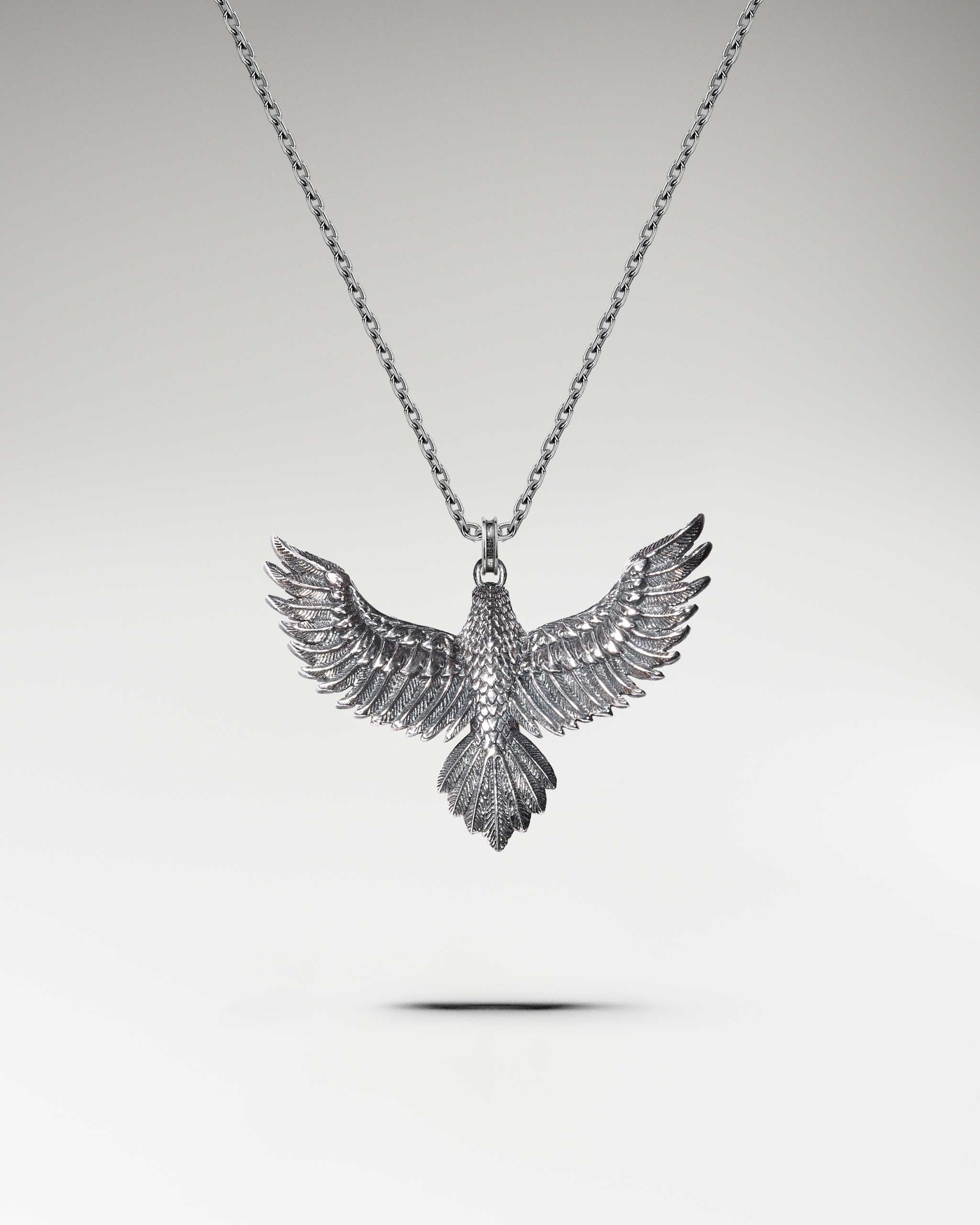 Pampas Eagle Sculptural Pendant Necklace In Sterling Silver