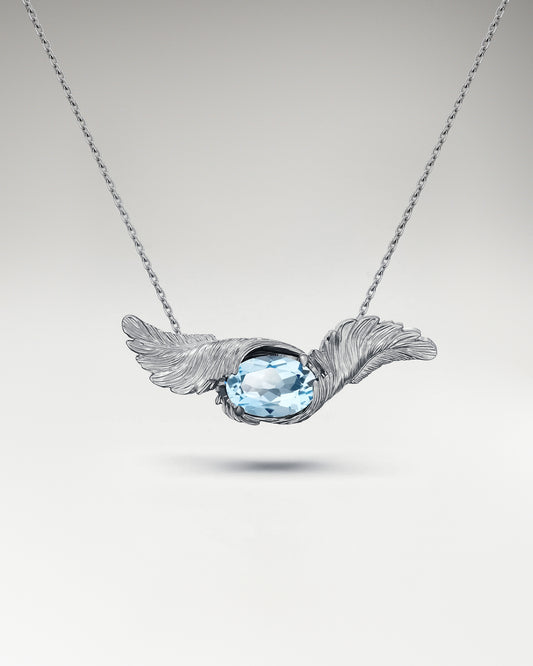 Feather Embrace Pendant Necklace In Sterling Silver With Topaz