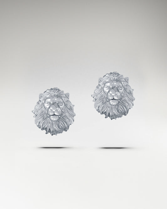 Guardian Lion Stud Earrings In Sterling Silver