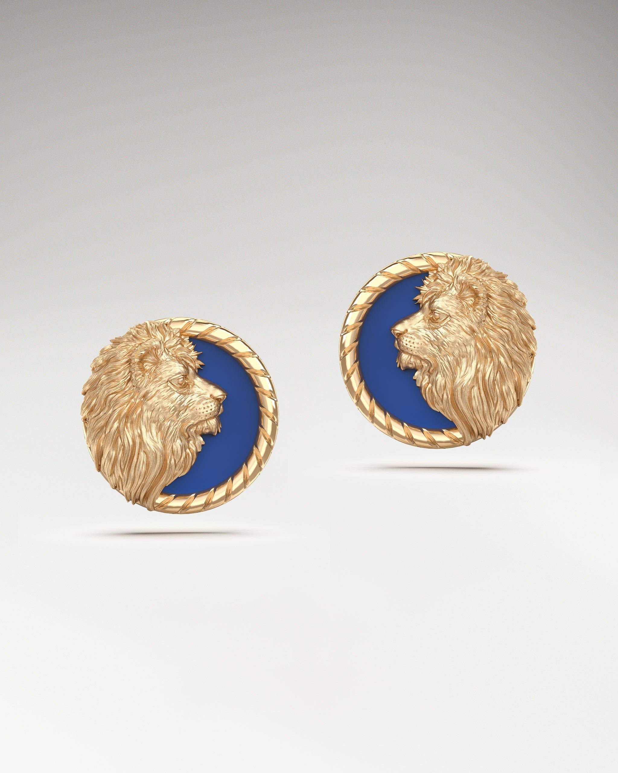 Prairie Lion Stud Earrings In Sterling Silver With Blue Enamel